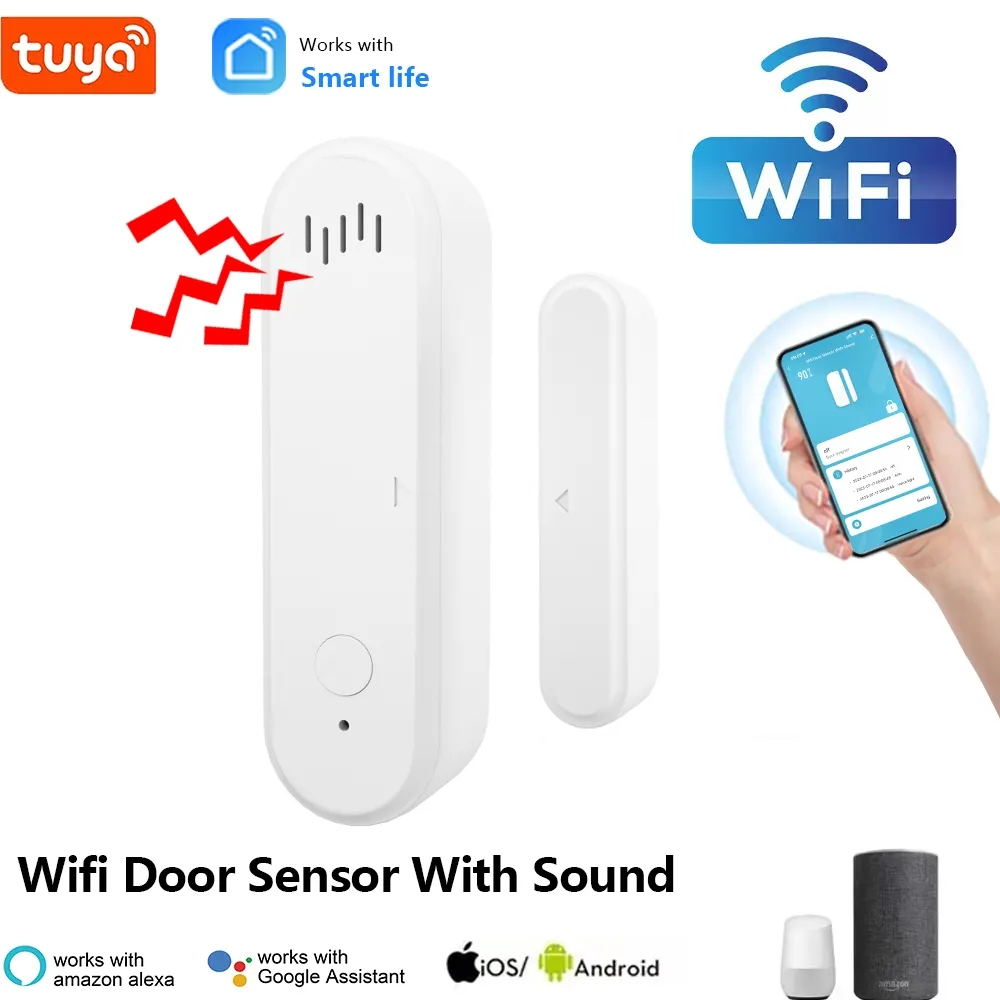 Tuya Smart WiFi Door Sensor 80dB Sound Window Door Sensor Smart Life Arm Disarm Door Sensor APP Alert On Site Alarm Door Sensor