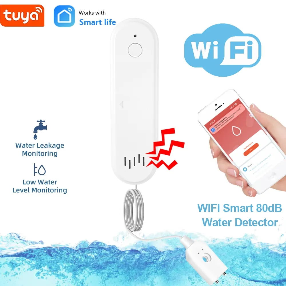 Tuya Smart WiFi Water Leak Sensor Water Overflow Level Detector Security 80dB Sound Flood Leakage Sensor APP Remote Monitor