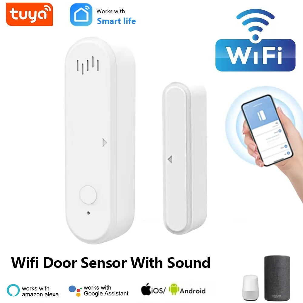 Tuya Smart Home WiFi Door Sensor 80dB Sound Window Door Sensor Smart Life Arm Disarm Door Sensor APP Alert On Site Alarm