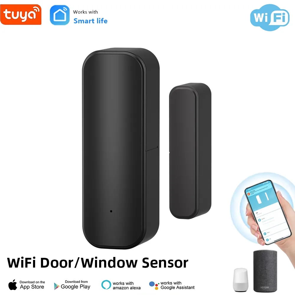 Tuya Smart Home WiFi Door Sensor Alarm Window Door Open/Closed Detectors Security Protection Smart Life Voice for Alexa Google