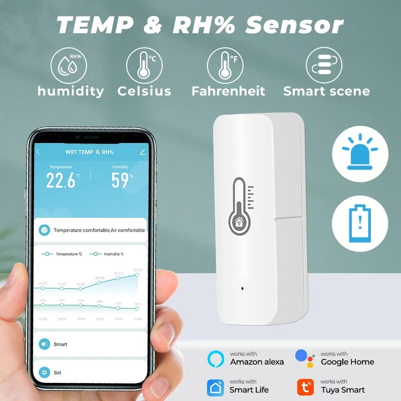 Tuya Smart Life WiFi Temperature Humidity Sensor WiFi Thermoneter Home Work With Alexa Google Home No Hub Required